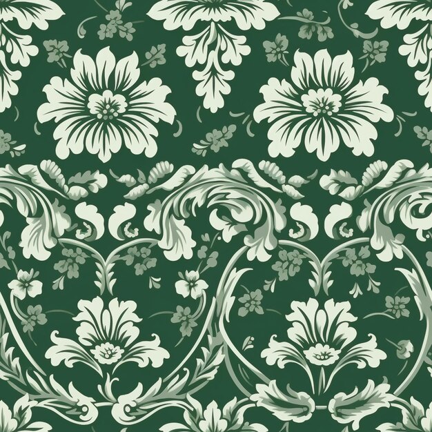 un primer plano de un papel tapiz floral verde y blanco ai generativo
