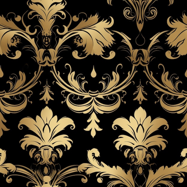 un primer plano de un papel tapiz negro y dorado con un patrón generativo ai