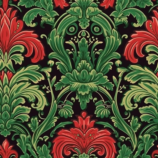 Un primer plano de un papel tapiz rojo y verde con un patrón generativo ai