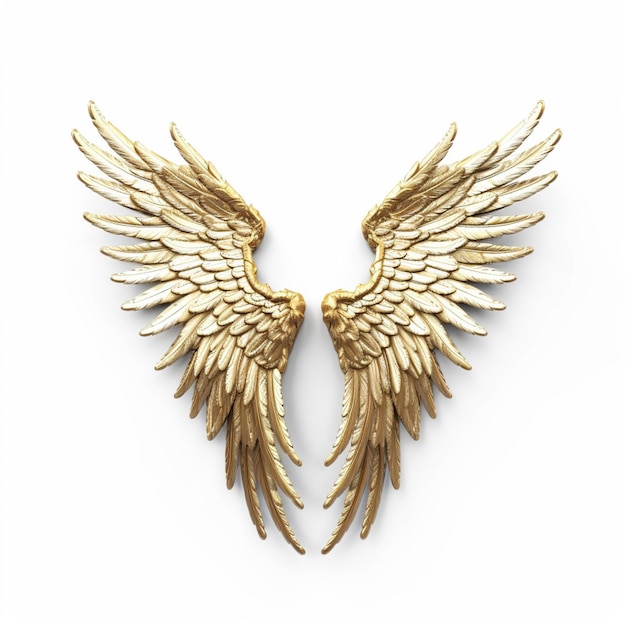 Un primer plano de un par de alas de oro en una superficie blanca generativa ai