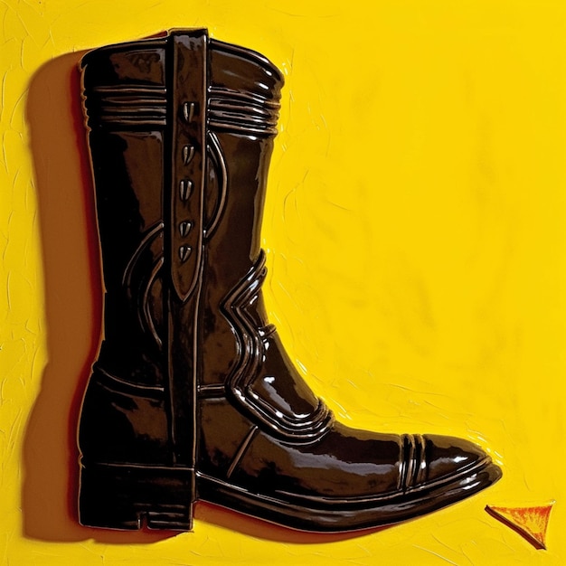 Un primer plano de un par de botas negras sobre una superficie amarilla generativa ai