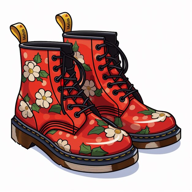 un primer plano de un par de botas rojas con flores en ellas ai generativa