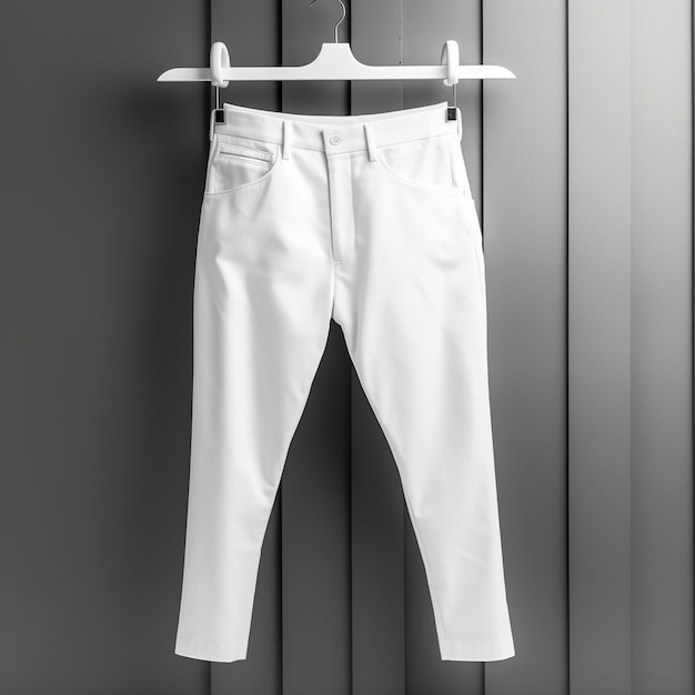 Foto un primer plano de un par de pantalones blancos colgando de una percha generativa ai
