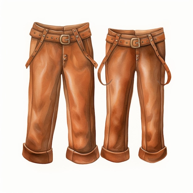 Foto un primer plano de un par de pantalones de cuero marrón con hebillas generativas ai