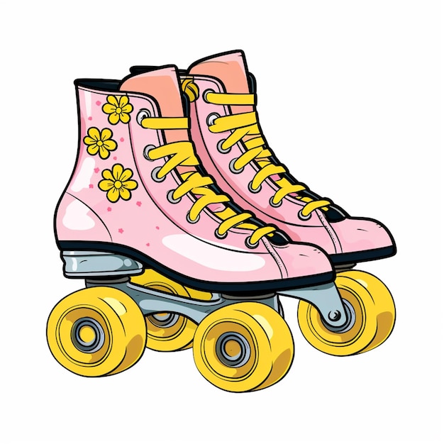 Foto un primer plano de un par de patines rosados con ruedas amarillas