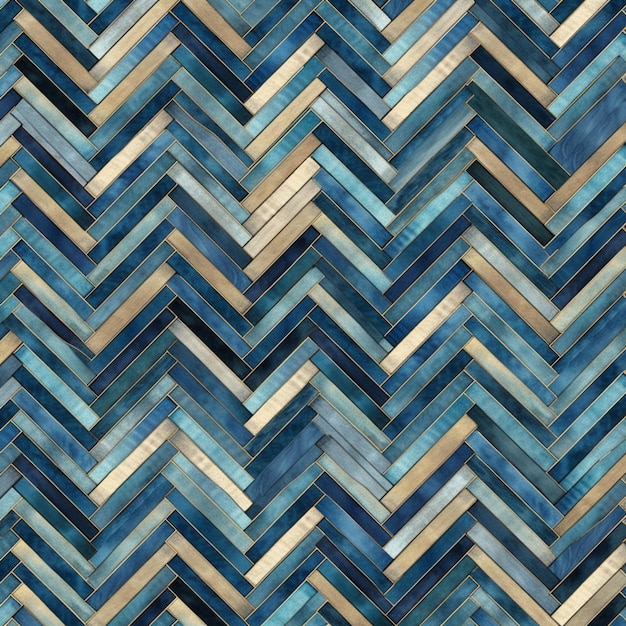 Un primer plano de una pared de azulejos azules y tostados con un patrón generativo ai