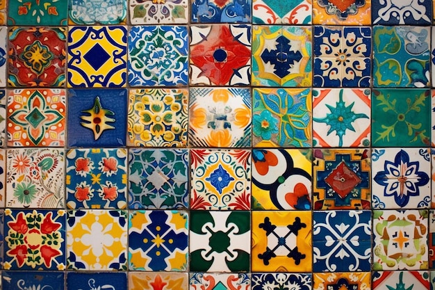 Foto un primer plano de una pared de azulejos de colores