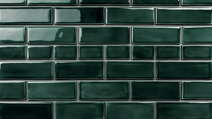 Un primer plano de una pared de azulejos verdes