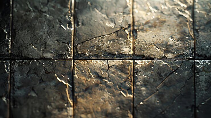 Un primer plano de una pared de baldosas negras sin detalles adicionales adecuados para su uso como fondo