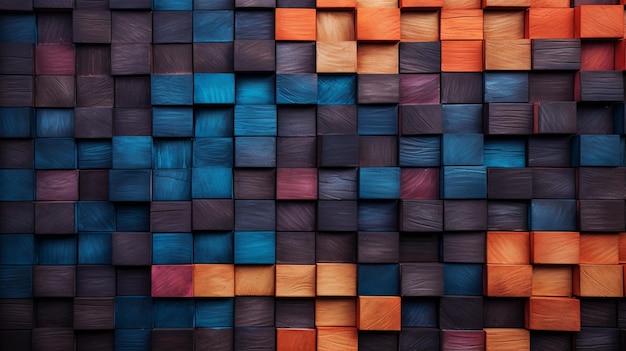 un primer plano de una pared hecha de bloques de madera ai generativo