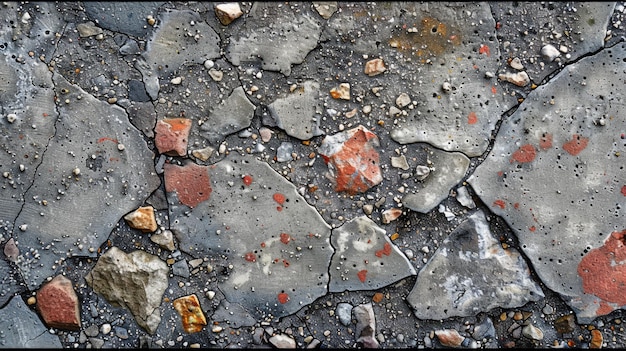 Primer plano de una pared de hormigón áspero con trozos de granito como textura de fondo