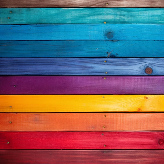 Foto un primer plano de una pared de madera multicolor con una superficie de madera generativa ai