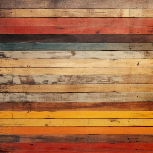 un primer plano de una pared de madera con un patrón multicolor ai generativo