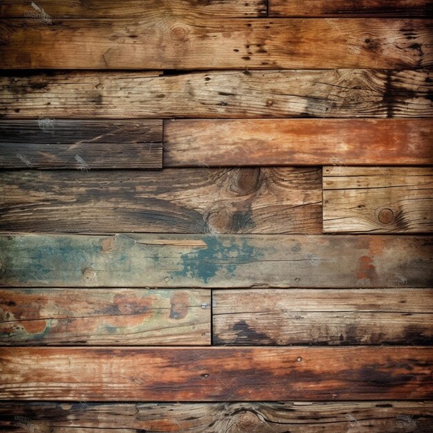 Un primer plano de una pared de madera con un piso de madera ai generativo