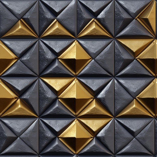 Un primer plano de una pared con un patrón generativo dorado y negro ai