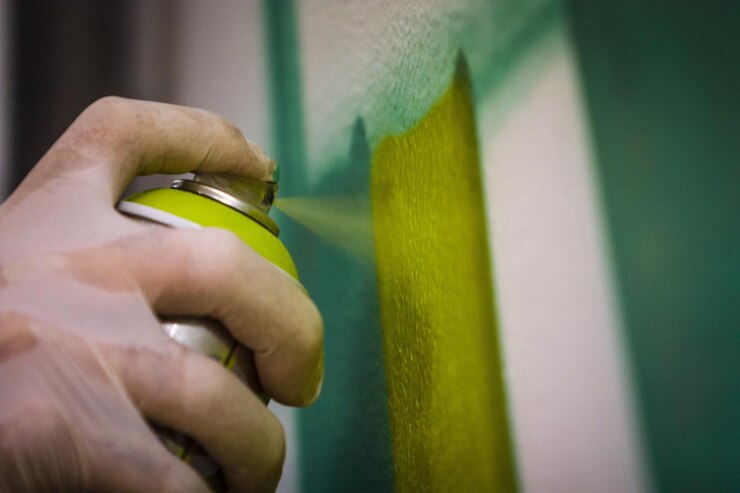 Foto primer plano de una pared pintada a mano con pintura en aerosol