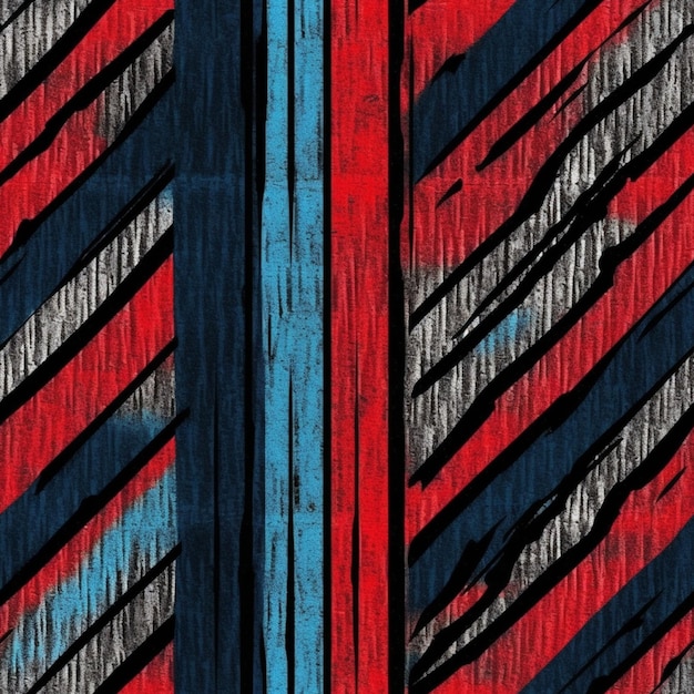 Un primer plano de una pared de rayas rojas y azules con una ai generativa de rayas negras
