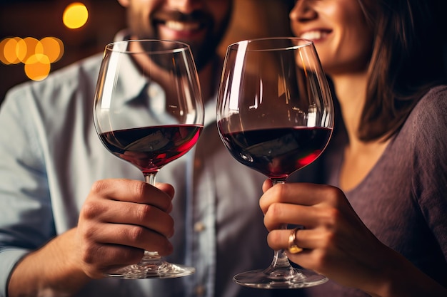 Foto un primer plano de una pareja celebrando copas de vino en primer plano