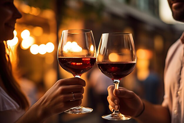 Foto un primer plano de una pareja celebrando copas de vino en primer plano