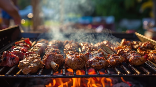 Primer plano de parrilla con carne