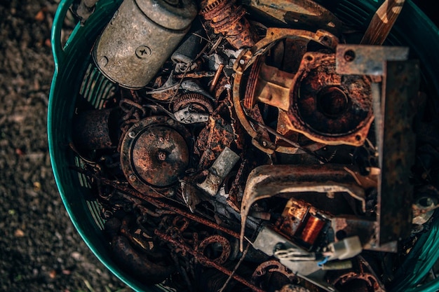 Foto primer plano de una parte de la máquina oxidada