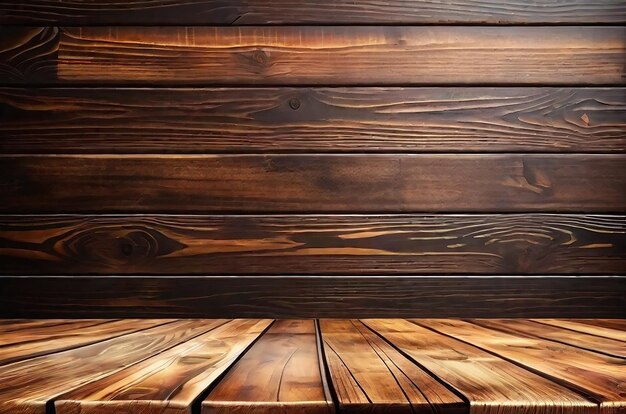 Foto primer plano de la parte superior de la mesa de madera o la textura del piso de madera con concepto de fondo brillante