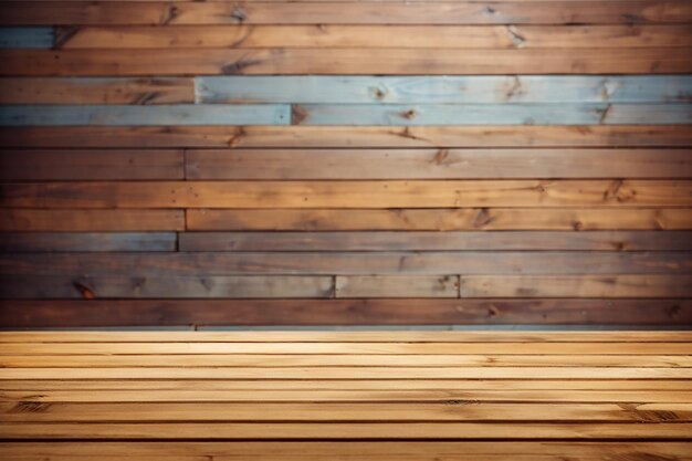 Primer plano de la parte superior de la mesa de madera o textura del piso de madera con fondo de pared de madera del concepto de tablón de madera colorido para publicidad