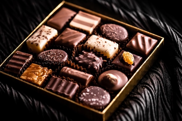 Primer plano de un pastel de chocolate en una caja