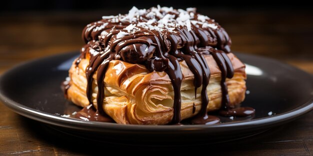 Un primer plano de un pastel con chocolate en el interior