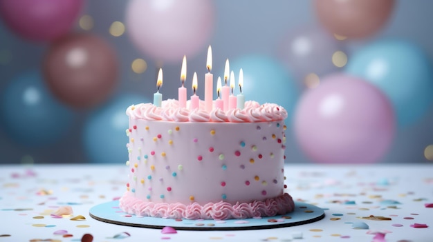 Primer plano de un pastel de cumpleaños decorado hermoso pastel para aniversario o celebración