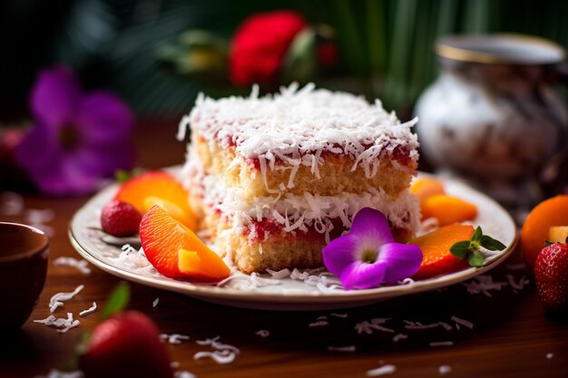 Primer plano de un pastel de queso de fresa con frutas rojas frescas