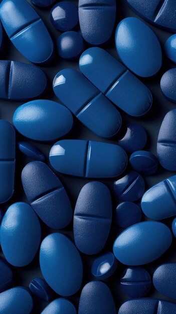 Un primer plano de las pastillas azules sobre un fondo negro
