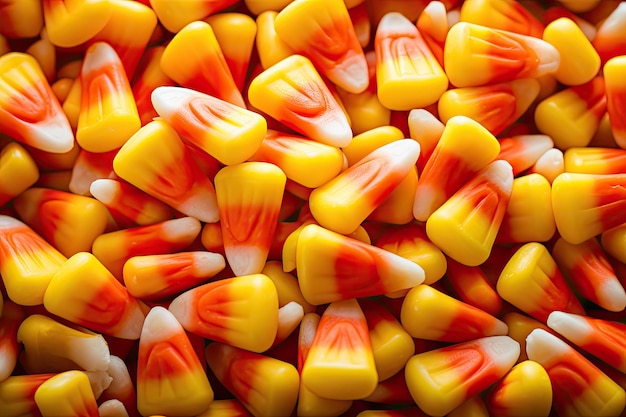 Primer plano de las pastillas de caramelo en un telón de fondo de Halloween