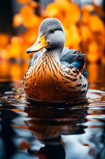 Primer plano de un pato en un cuerpo de agua IA generativa