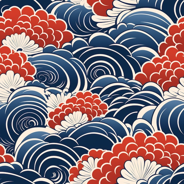 Un primer plano de un patrón de ai generativo de ondas rojas y azules