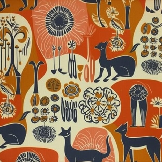 Un primer plano de un patrón de animales y flores ai generativo