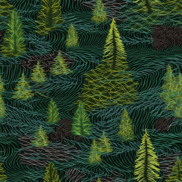 un primer plano de un patrón de árboles y hierba sobre un fondo verde ai generativo