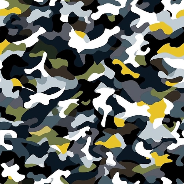 Un primer plano de un patrón de camuflaje con ai generativo amarillo y negro