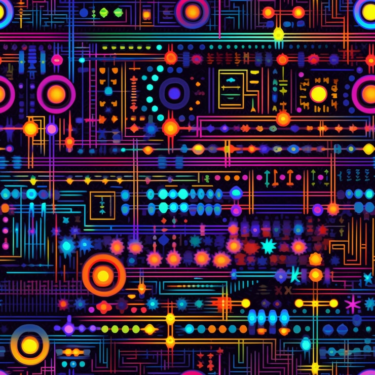 Foto un primer plano de un patrón colorido con círculos y estrellas ai generativo