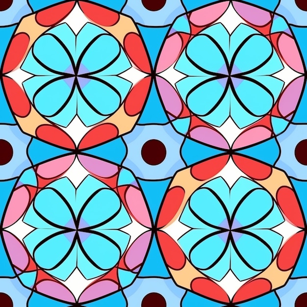 un primer plano de un patrón colorido con círculos sobre un fondo azul ai generativo