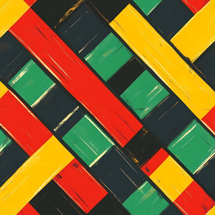 un primer plano de un patrón colorido de cuadrados en un fondo negro