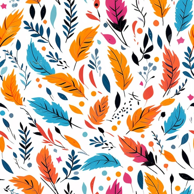 un primer plano de un patrón colorido de hojas y bayas ai generativo