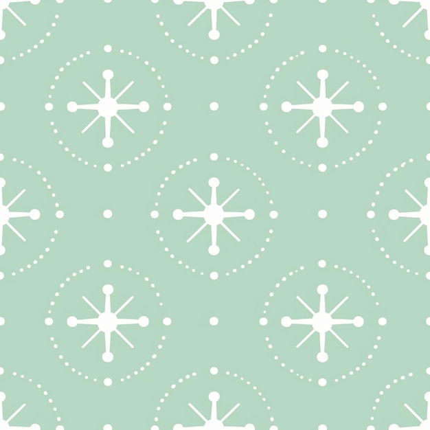 un primer plano de un patrón de copos de nieve blancos en un fondo verde
