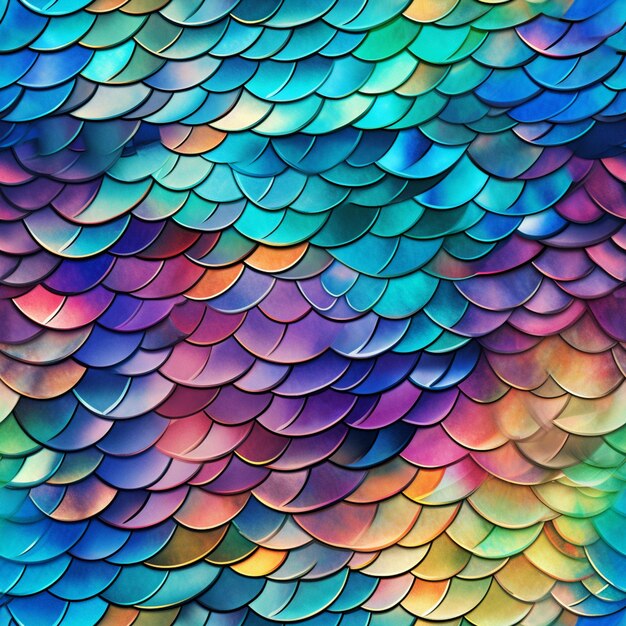 un primer plano de un patrón de escamas de peces de colores en una pared ai generativo