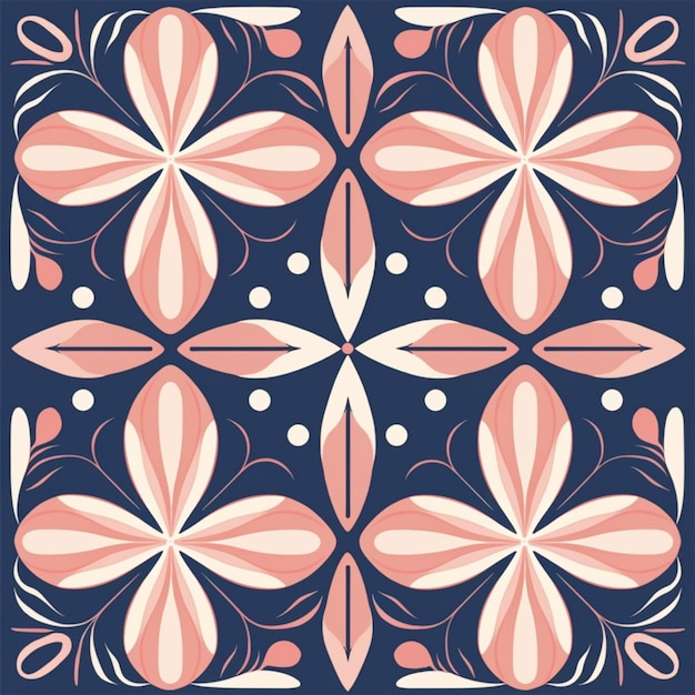 un primer plano de un patrón con una flor en un fondo azul generativo ai