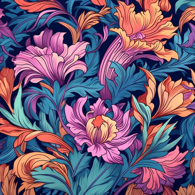 Foto un primer plano de un patrón floral colorido en un fondo negro