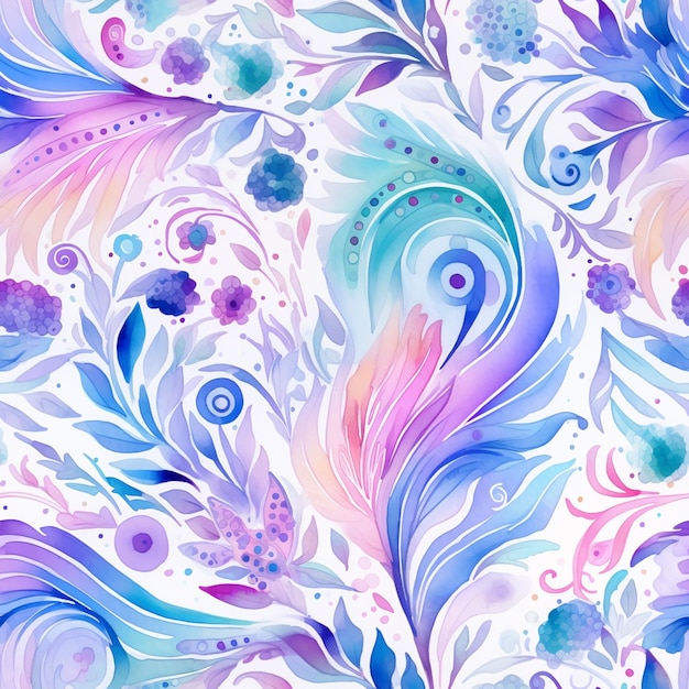 un primer plano de un patrón floral colorido con pintura de acuarela generativa ai