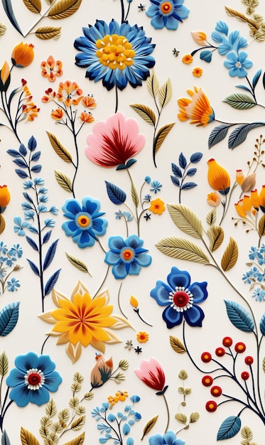 un primer plano de un patrón floral colorido en una superficie blanca generativa ai.