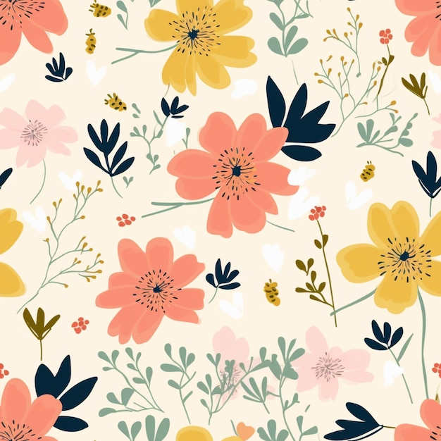 Un primer plano de un patrón floral con muchos colores diferentes ai generativo