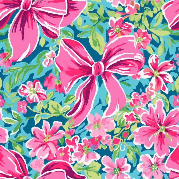 un primer plano de un patrón floral rosa y azul con un arco generativo ai